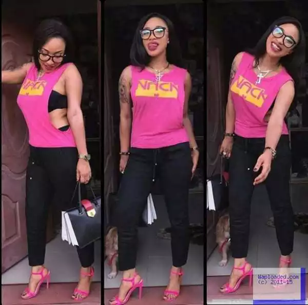 Photos: Actress Tonto Dikeh Looking Pretty As She Rocks The Pink Open-sided Shirt